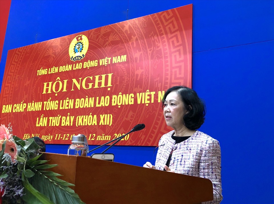 Ủy viên Bộ Chính trị, Bí thư T.Ư Đảng, Trưởng ban Dân vận T.Ư Trương Thị Mai phát biểu chỉ đạo tại Hội nghị Ban Chấp hành Tổng LĐLĐVN lần thứ 7 (khoá XII). 
Ảnh: Quỳnh Hân