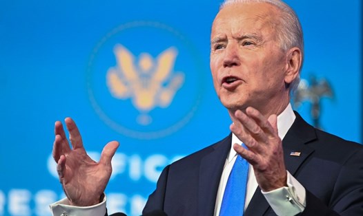 Tổng thống đắc cử Joe Biden phát biểu sau khi cử tri đoàn chứng nhận chiến thắng trước Tổng thống Donald Trump. Ông phát biểu tại nhà hát Queen ở Wilmington, Delaware. Ảnh: AFP.