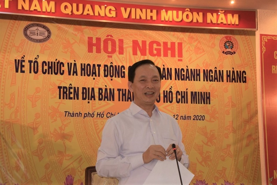 Phó Thống đốc thường trực Ngân hàng Nhà nước  Đào Minh Tú, Chủ tịch Công đoàn Ngân hàng Việt Nam chủ trì hội nghị. Ảnh: CĐNH