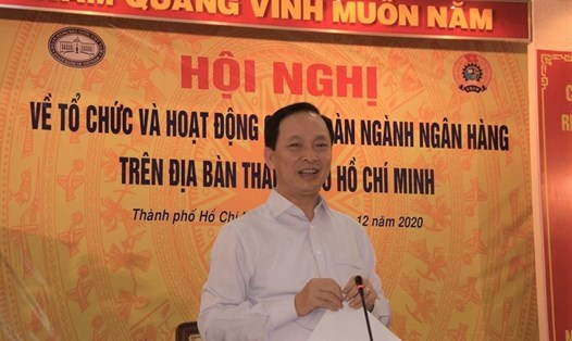 Phó Thống đốc thường trực Ngân hàng Nhà nước  Đào Minh Tú, Chủ tịch Công đoàn Ngân hàng Việt Nam chủ trì hội nghị. Ảnh: CĐNH