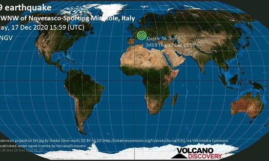 Động đất ở Milan hôm 17.12. Ảnh: Viện Địa vật lý và Núi lửa Quốc gia Italia (INGV)