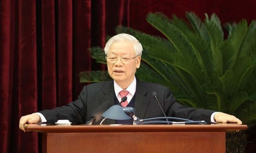 Tổng bí thư, Chủ tịch Nước Nguyễn Phú Trọng cho biết các nhân sự tham gia Bộ Chính trị, Ban Bí thư khóa mới được giới thiệu, biểu quyết với sự nhất trí cao. Ảnh: TTXVN.