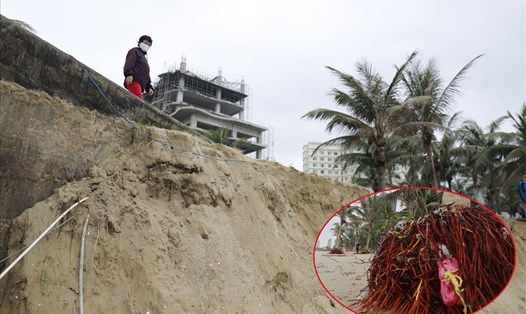 Một số đoạn bờ kè ven biển Đà Nẵng bị sóng đánh gãy, gây sạt lở.
