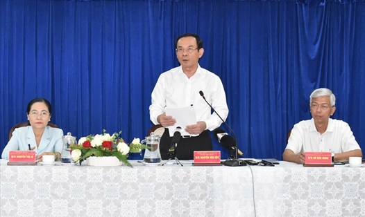Bí thu Thành ủy TPHCM Nguyễn Văn Nên phát biểu tại buổi làm việc.  Ảnh: Đình Lý