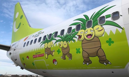 Máy bay trang trí chủ đề nhân vật Pokemon Exeggutor của hãng hàng không Solaseed ở tỉnh Miyazaki, Nhật Bản. Ảnh: Solaseed Airlines