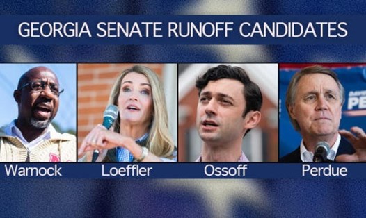 Các ứng viên bang Georgia tranh ghế thượng nghị sĩ: Raphael Warnock, Kelly Loeffler, Jon Ossoff, David Perdue. Ảnh: Getty/AFP