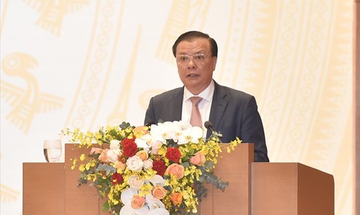 Bộ trưởng Tài chính Đinh Tiến Dũng phát biểu tại Hội nghị. Ảnh Quang Hiếu
