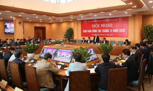 Hội nghị giao ban công tác UBND TP Hà Nội tháng 12. Ảnh: Phú Khánh