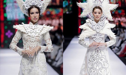 Minh Tú và hoa hậu Khánh Vân diện thiết kế áo dài độc đáo. Ảnh: NSCC