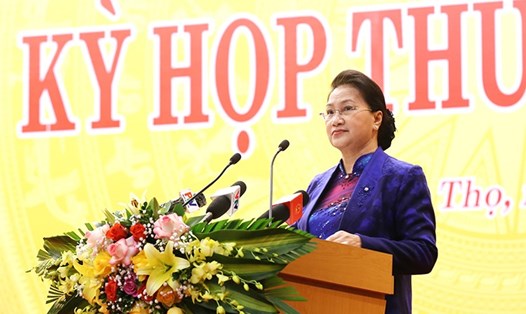 Chủ tịch Quốc hội Nguyễn Thị Kim Ngân phát biểu tại Kỳ họp.  Ảnh: Báo Phú Thọ