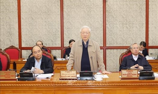 Tổng Bí thư, Chủ tịch Nước Nguyễn Phú Trọng phát biểu kết luận cuộc họp. Ảnh: Trí Dũng/TTXVN