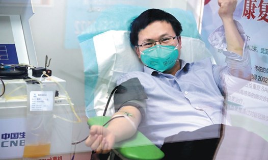 Một bệnh nhân nhiễm COVID-19 hồi phục hiến huyết tương để điều trị cho các bệnh nhân nặng. Ảnh: China Daily