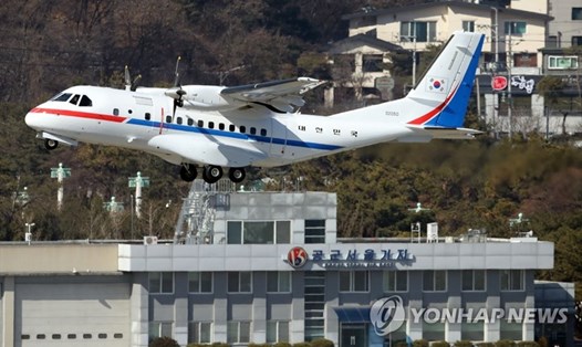 Air Force VCN-235 đến Nhật Bản sơ tán 5 người khỏi tàu cách ly Diamond Princess. Ảnh: Yonhap