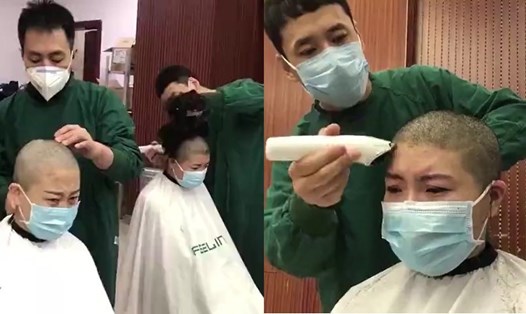 Các nữ bác sĩ ở một bệnh viện tỉnh Cam Túc, Trung Quốc tình nguyện hy sinh mái tóc, phần nữ tính của người phụ nữ trước khi đến Vũ Hán. Ảnh: Shanghaiist
