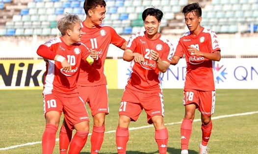 Công Phượng ghi bàn thắng trong trận đấu với Yangon. Ảnh: HCMFC