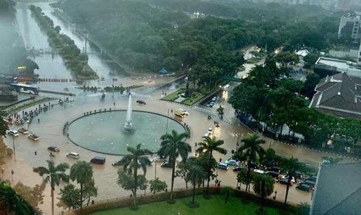 Bức ảnh chụp một góc phố ở Jakarta từ trên không sau cơn mưa xối xả sáng 25.2. Ảnh: Twitter