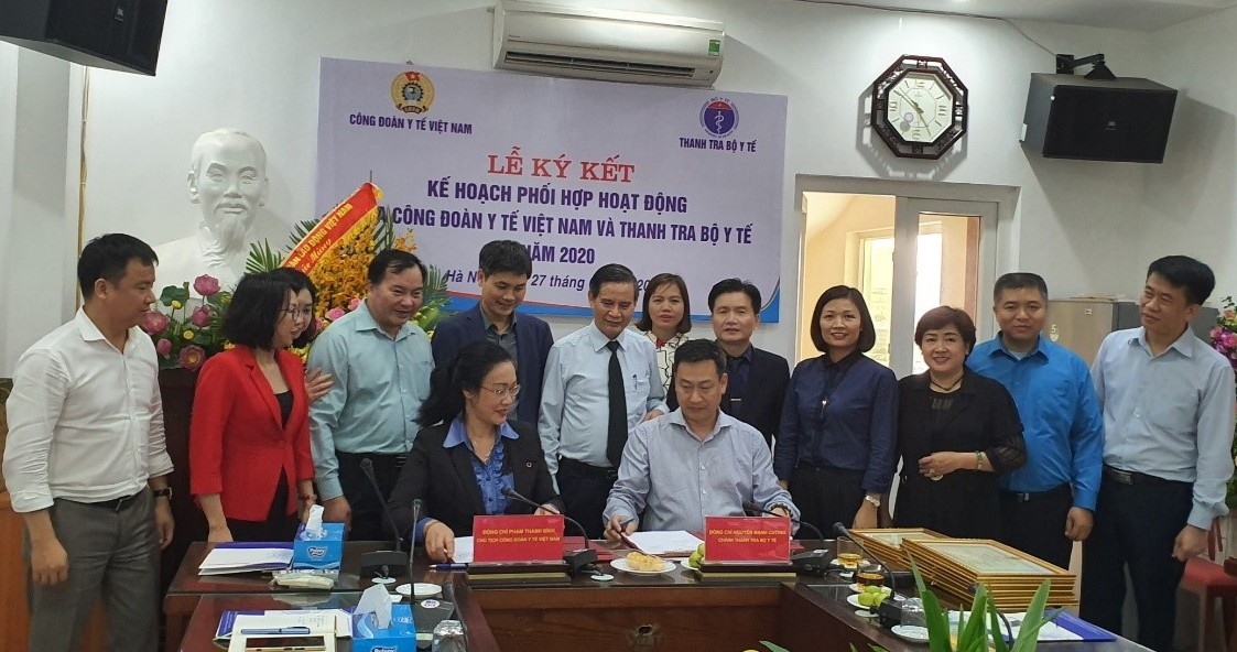 Chủ tịch Công đoàn Y tế Việt Nam và Chánh Thanh tra Bộ Y tế ký kế hoạch phối hợp hoạt động năm 2020.