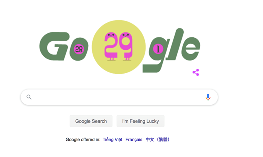 Google thay đổi giao diện doodle để kỷ niệm sự xuất hiện của năm nhuận 366 ngày chỉ xảy ra 4 năm một lần. (Ảnh chụp màn hình)