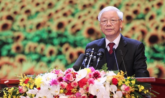 Tổng Bí thư, Chủ tịch Nước Nguyễn Phú Trọng dự lễ kỷ niệm 90 năm thành lập Đảng Cộng sản Việt Nam. Ảnh Sơn Tùng