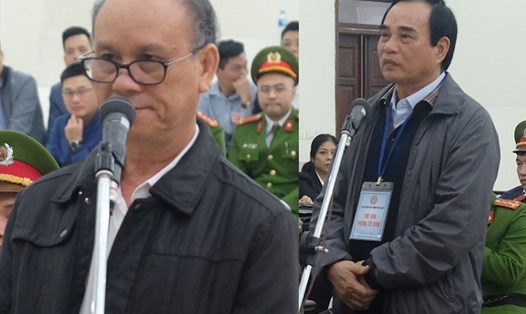 Hai cựu Chủ tịch Đà Nẵng Trần Văn Minh, Văn Hữu Chiến (từ trái qua) tại phiên tòa sơ thẩm sai phạm giao dự án, nhà đất công sản cho Phan Văn Anh Vũ.