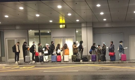 Người Việt Nam từ Châu Âu về đang đợi làm thủ tục nhập cảnh tại Sân bay quốc tế Vân Đồn, tỉnh Quảng Ninh. Ảnh: N.H