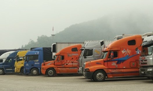 Hàng trăm xe container xếp hàng tại bãi xe cạnh cửa khẩu Tân Thanh (Lạng Sơn) chờ được thông quan. Ảnh: T.C