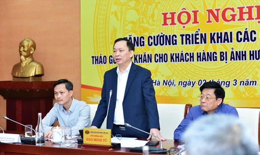 Phó Thống đốc Ngân hàng nhà nước Đào Minh Tú phát biểu tại hội nghị ngày 2.3.2020. Ảnh SBV