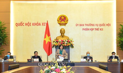 Chủ tịch Quốc hội Nguyễn Thị Kim Ngân phát biểu tại Phiên họp thứ 43. Ảnh Quochoi.vn