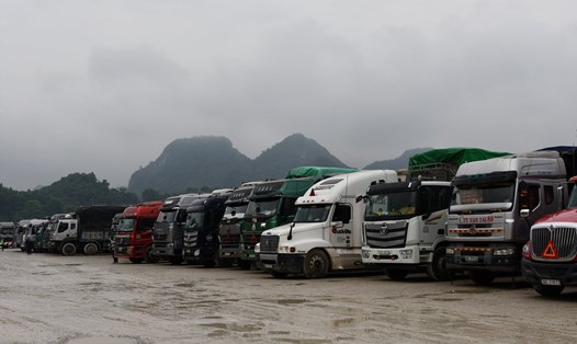 Các xe chở hàng xuất khẩu ùn ứ tại các cửa khẩu tỉnh Lạng Sơn. Ảnh: Văn Giang