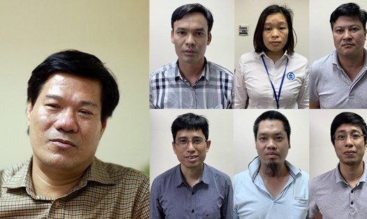 Giám đốc CDC Hà Nội Nguyễn Nhật Cảm (trái) và 6 đồng phạm. Ảnh: công an cung cấp