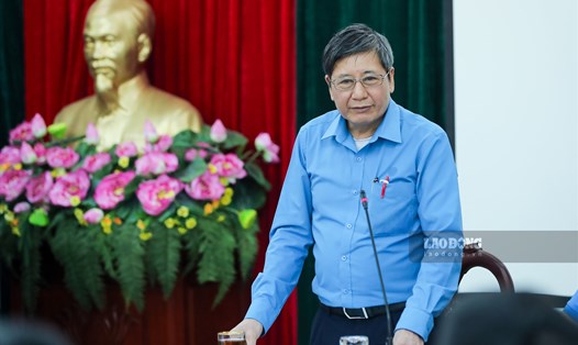 Phó Chủ tịch Thường trực Tổng Liên đoàn Lao động Việt Nam Trần Thanh Hải phát biểu tại buổi làm việc. Ảnh: Sơn Tùng.