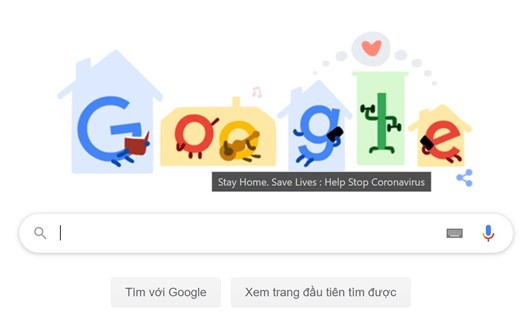 Google Doodle kêu gọi mọi người hãy ở nhà để giúp đẩy lùi dịch bệnh. Ảnh chụp màn hình