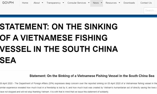 Sau Mỹ, Philippines lên tiếng việc Trung Quốc đâm chìm tàu cá Việt Nam. Ảnh chụp màn hình.