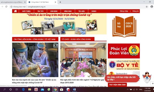 Giao diện Cổng thông tin điện tử Công đoàn Y tế Việt Nam. Ảnh: Công đoàn Y tế Việt Nam.