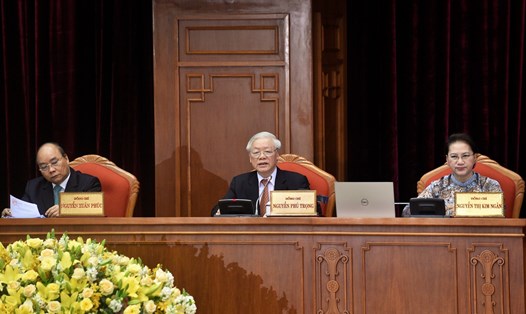 Tổng Bí thư, Chủ tịch Nước Nguyễn Phú Trọng phát biểu bế mạc tại Hội nghị Trung ương 12 khoá XII. Ảnh Nhật Bắc