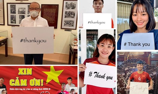 Huấn luyện viên Park Hang-seo và các cầu thủ, vận động viên Việt Nam hưởng ứng chiến dịch “Xin cảm ơn”. Ảnh: VFF