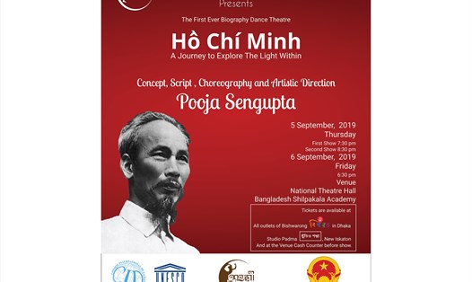Poster vở vũ kịch “Chủ tịch Hồ Chí Minh - Hành trình đi tìm ánh sáng” của Nhà hát Vũ kịch Turongomi, Bangladesh. Ảnh: Đại sứ quán Việt Nam tại Bangladesh