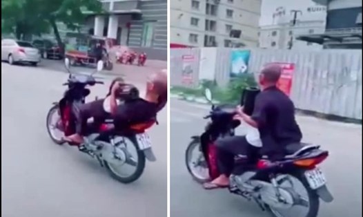 Hình ảnh người đàn ông điều khiển xe máy buông cả hai tay gây xôn xao trên mạng xã hội. Ảnh: Công an cung cấp