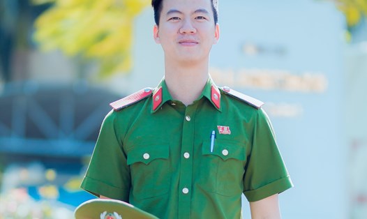 Chân dung Trung úy trẻ Trịnh Quốc Trung (Công an huyện Tứ Kỳ, Hải Dương) hiến máu hiếm cứu người bệnh cấp cứu trong đêm. Ảnh Nhân vật cung cấp