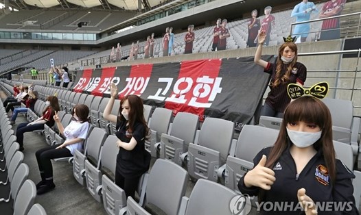 Hình ảnh những búp bê tình dục xuất hiện ở trận đấu của FC Seoul mới đây. Ảnh: Yonhap.