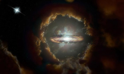 Đồ họa mô phỏng thiên hà Galaxy DLA0817g hay Wolfe Disk. Ảnh: CNN.