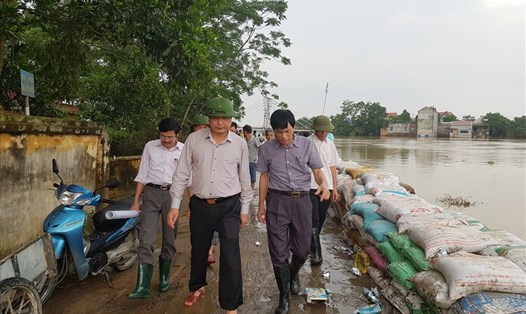 Tổng Cục trưởng Tổng cục Phòng Chống Thiên tai Trần Quang Hoài trực tiếp kiểm tra công tác phòng chống lụt tại khu vực đê sông Bùi (Chương Mỹ, Hà Nội). Ảnh: Ngọc Hà