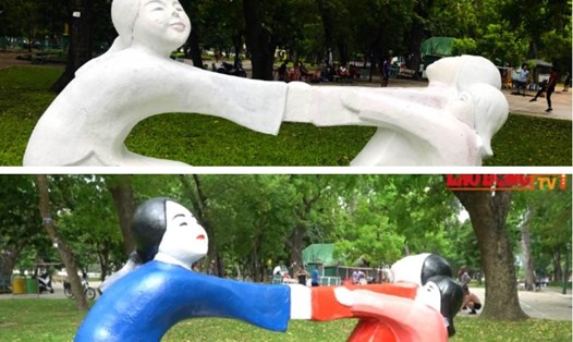 Một số bức tượng trong công viên Thống Nhất đã được sơn trắng như ban đầu.