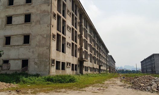 Dự án KTX sinh viên tập trung tỉnh Ninh Bình được xây dựng gồm 4 dãy nhà 5 tầng đã xây xong phần thô nhưng bỏ hoang hơn 10 năm nay. Ảnh: Diệu Anh