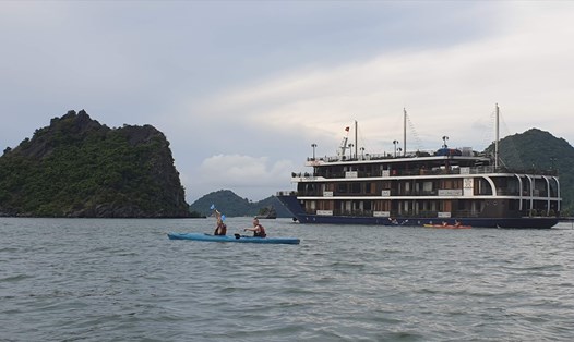 Du khách chèo thuyền Kayak trên vịnh Hạ Long (Quảng Ninh). Ảnh: T.N.D