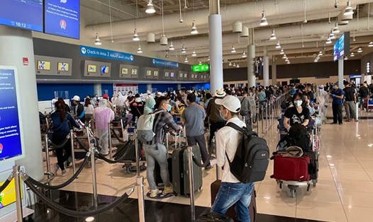 Công dân Việt Nam trở về từ UAE. Ảnh: Chụp tại Sân bay Dubai do Bộ Y tế cung cấp.