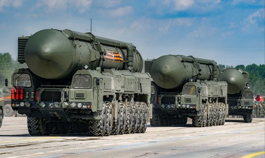 Tên lửa đạn đạo xuyên lục địa (ICBM) RS-24 Yars có mặt trong buổi diễn tập. Ảnh: Bộ Quốc phòng Nga