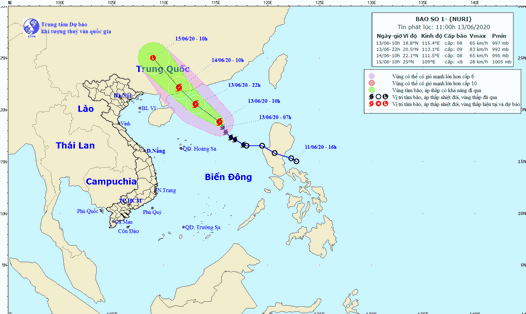 Vị trí và đường đi của bão số 1. Ảnh: nchmf.gov.vn.