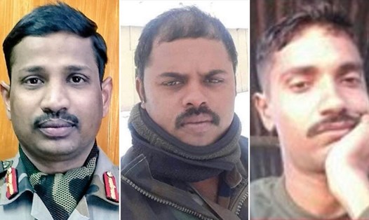 3 binh sĩ Ấn Độ tử vong đầu tiên trong vụ đụng độ tối 15.6 lần lượt từ trái sang phải là đại tá B Santosh Babu, Havildar Palani và Sepoy Ojha. Ảnh: Sky News.