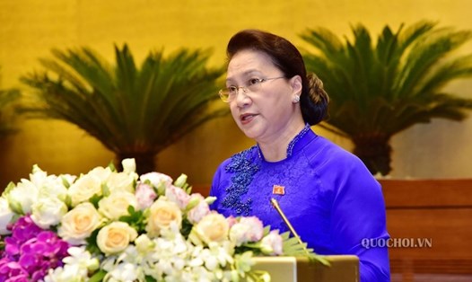 Chủ tịch Quốc hội Nguyễn Thị Kim Ngân phát biểu bế mạc Kỳ họp thứ 9 Quốc hội khóa XIV. Ảnh: Quốc hội